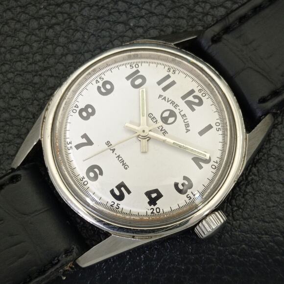 Vintage 1973 Favre Leuba Manual Mens Silver Watch W/Leather Strap - Picture 6 of 9